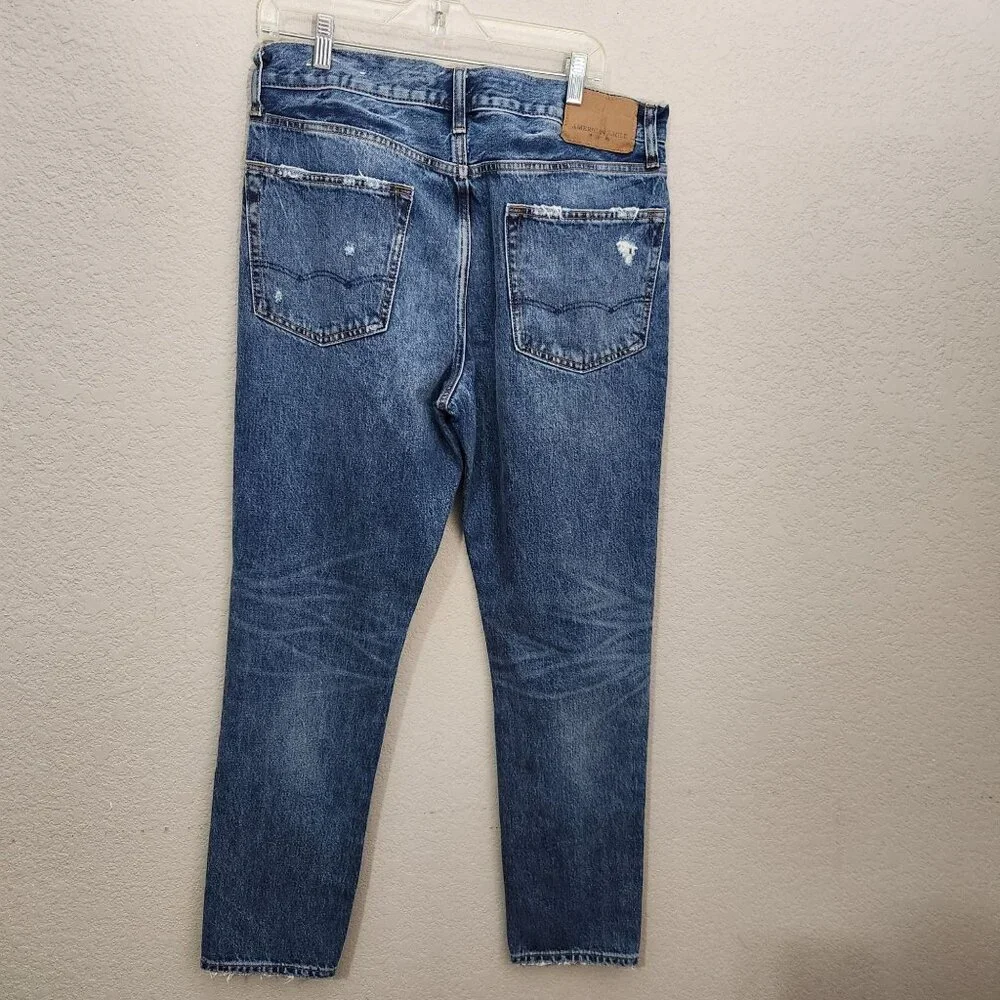 American Eagle Outfitters Distressed High-Waisted Blue Denim Jeans W34 L31 Dad